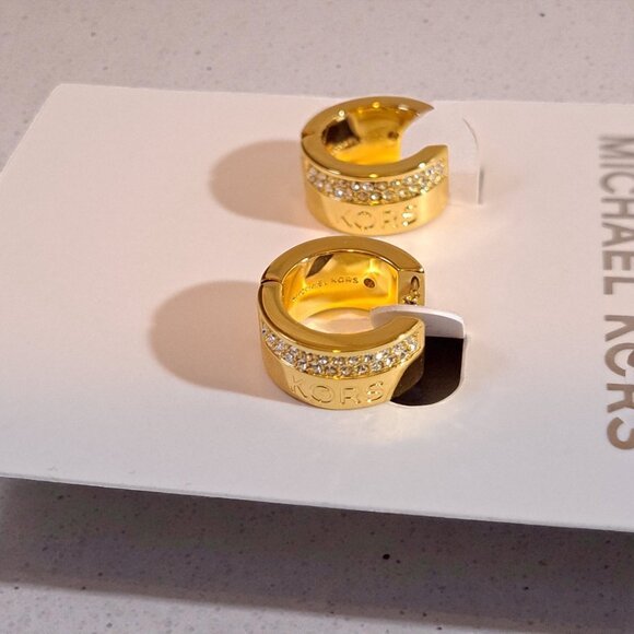 Michael Kors Huggie Gold Rhinestone Earrings NWT - Picture 6 of 8